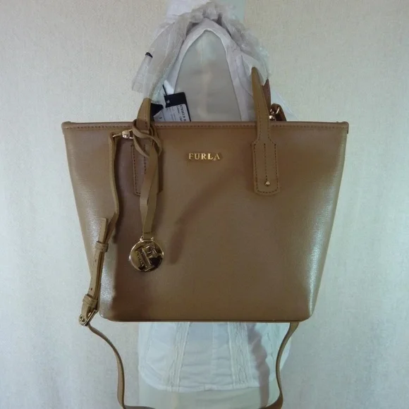 FURLA Daisy Cappuccino Brown Saffiano Leather Small Tote Bag - MADE IN ITALY